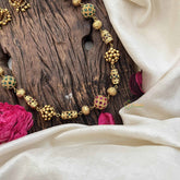 Vriksham Vethakam Traditional Gold Ball Red Ruby & Green Emerald Beaded Neckpiece-G20660